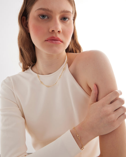 Collar corto círculo 7mm Lieve con cristal blanco en Plata