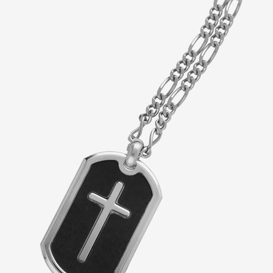 Collar largo Ares cruz en Plata baño rodio