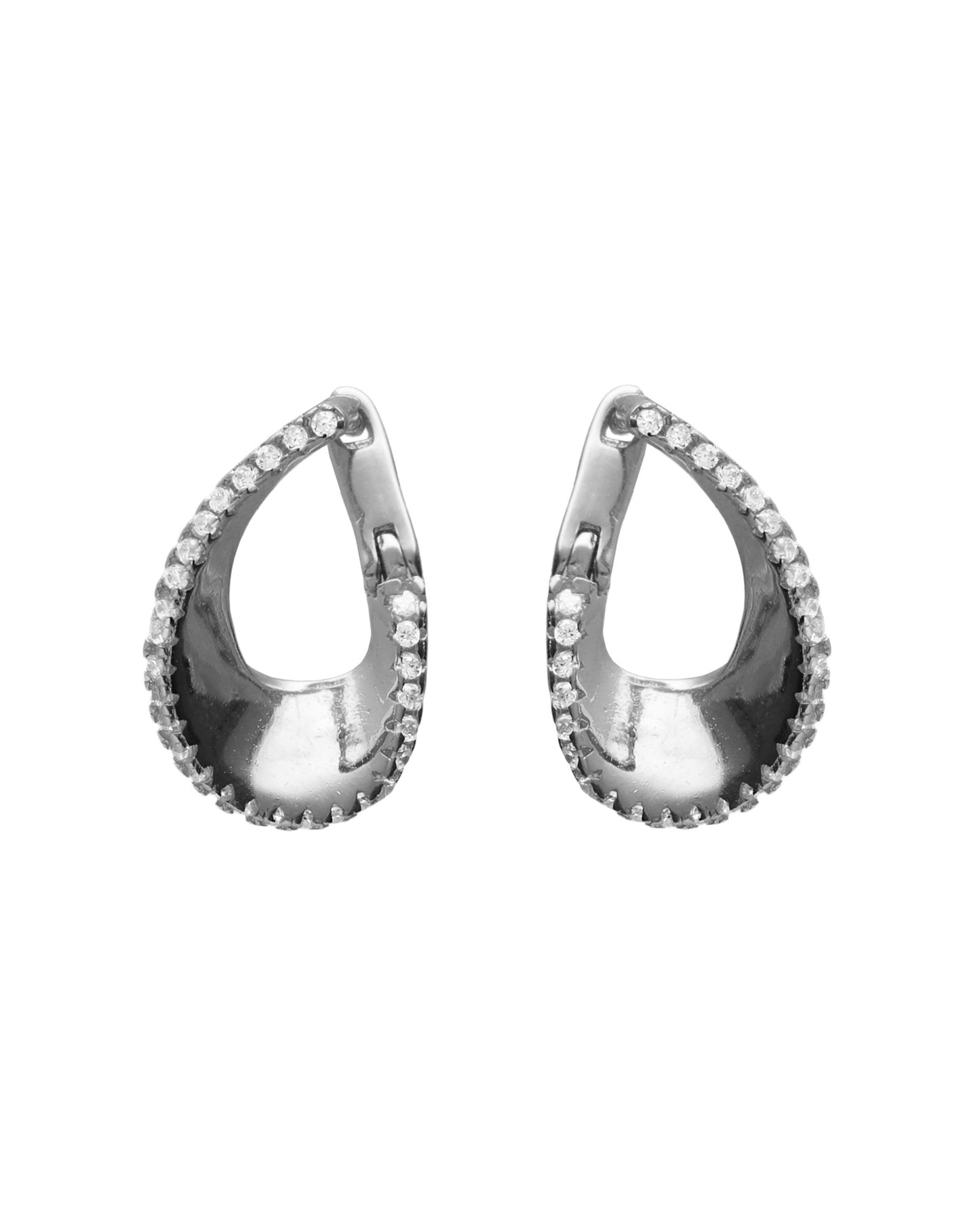 Pendientes cortos click Lux gota con circonita blanca en Plata