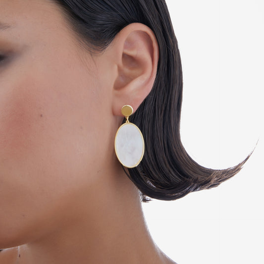 Pendientes largos Soulquest oval nácar en Plata baño Oro