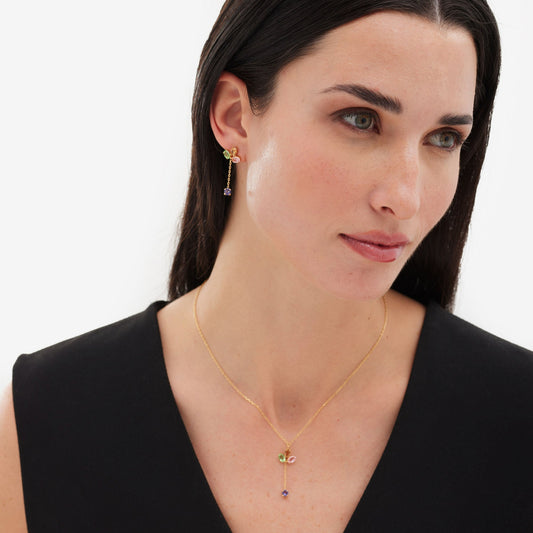 Collar largo God Morgen con cristal multicolor en Plata baño Oro