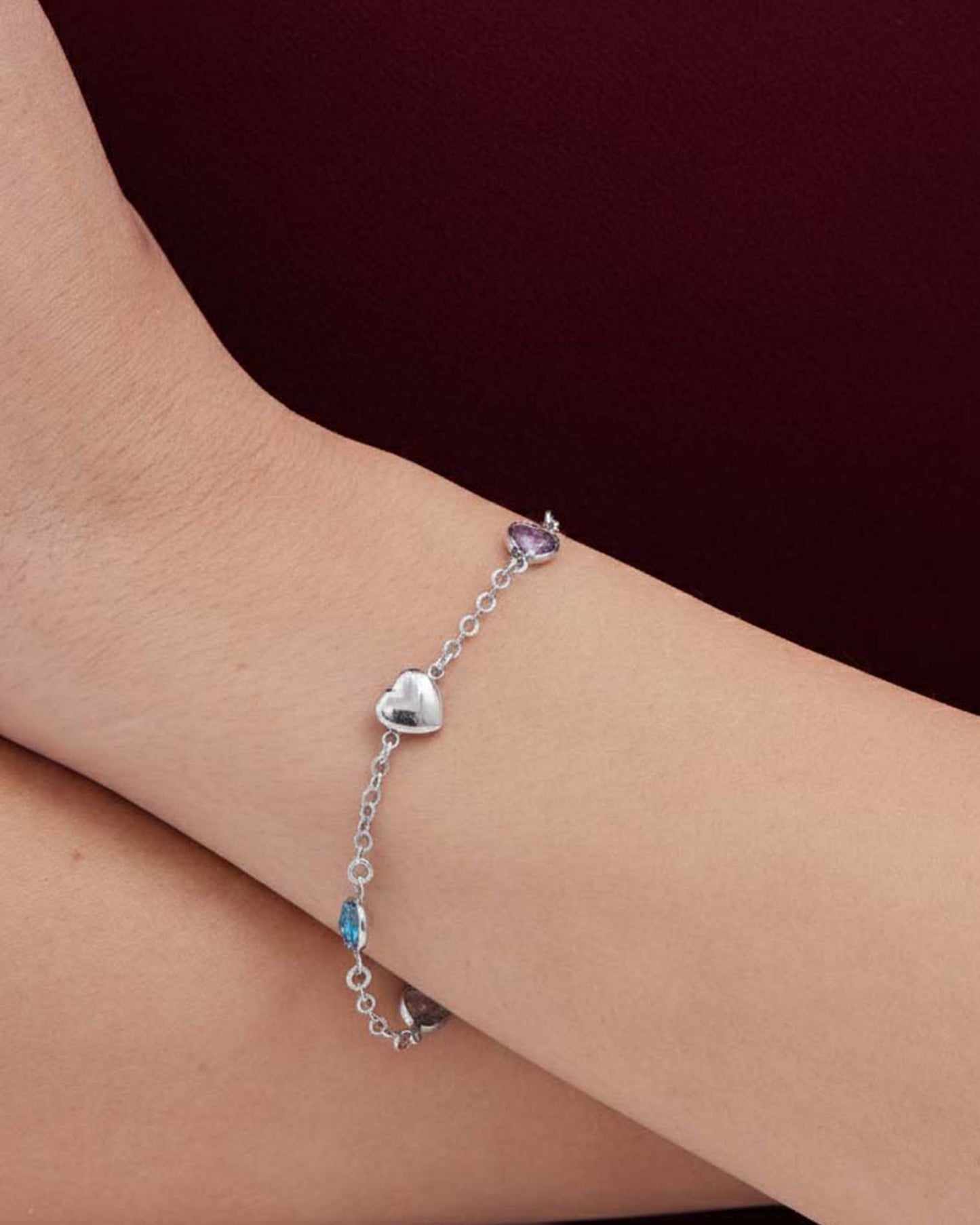 Pulsera Muá corazón con cristal multicolor en plata