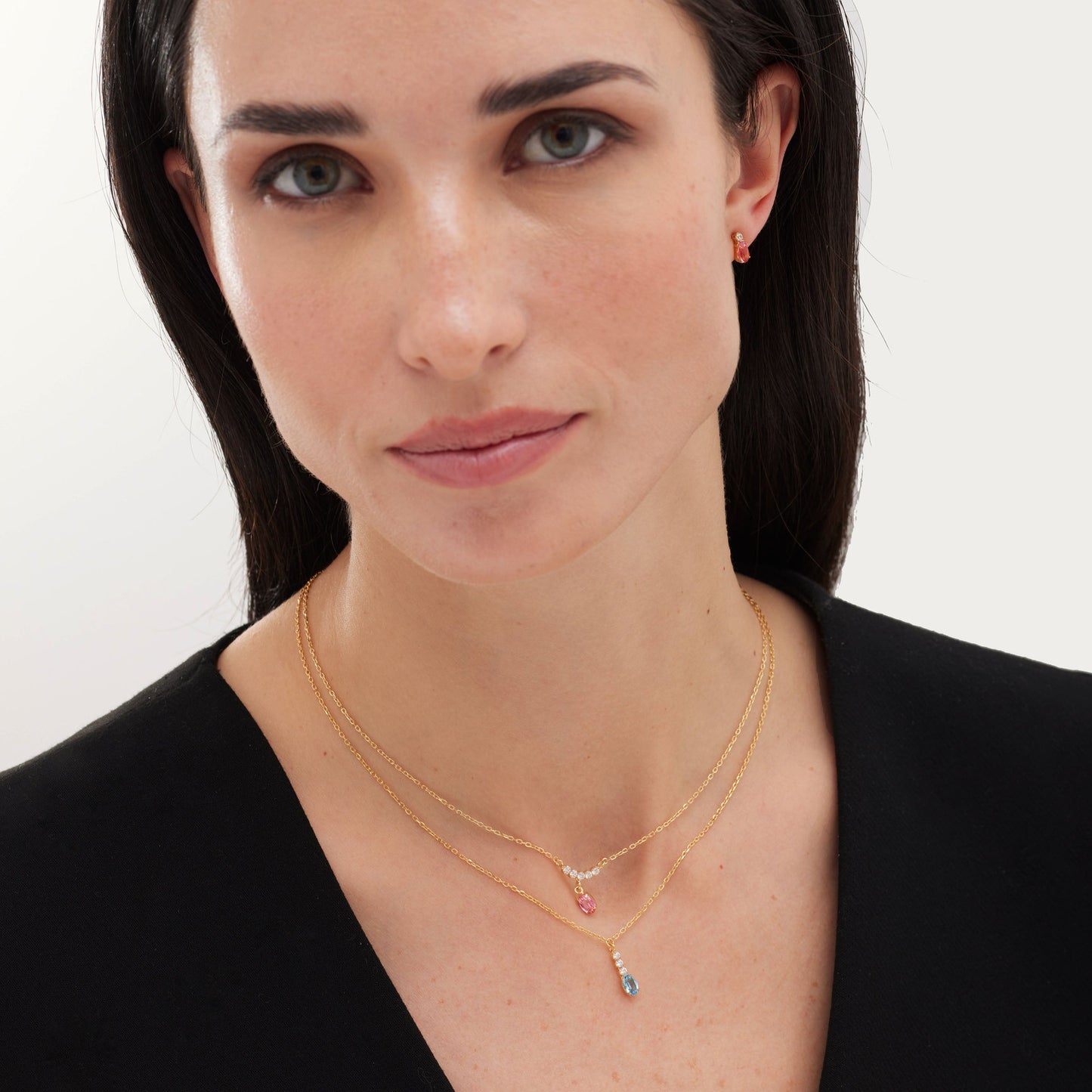 Collar corto Bonjour con cristales riviere en Plata baño Oro