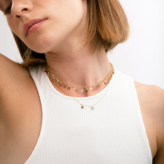 Collar corto Alice estrella perla en Plata baño Oro