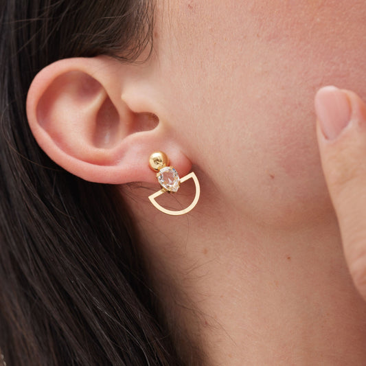 Pendientes cortos abanico Buongiorno con cristal en Plata baño Oro
