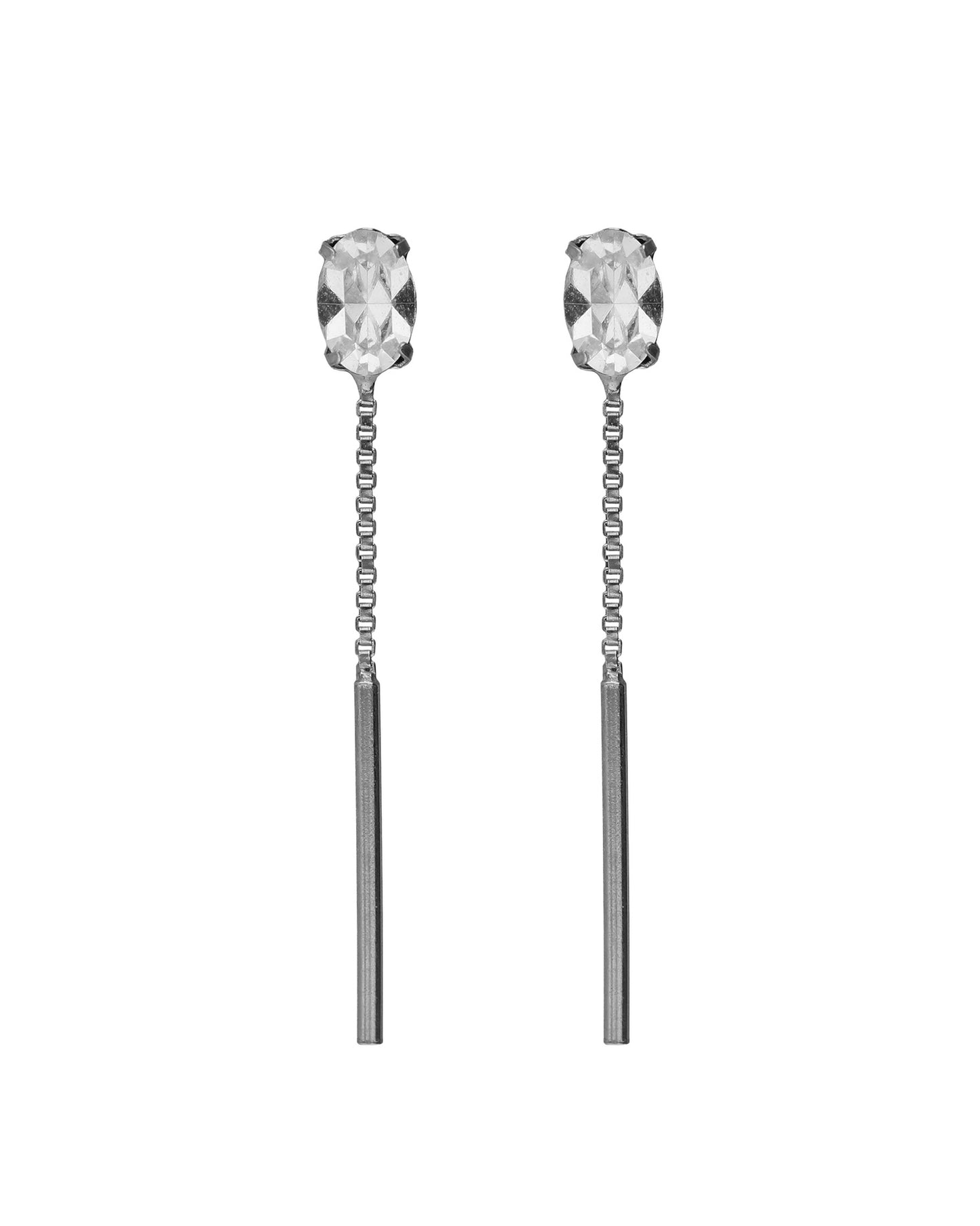 Pendientes largos oval Lieve con cristal blanco en Plata