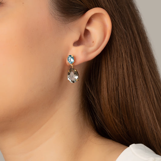 Pendientes largos Louis oval cristal negro en Plata baño Oro
