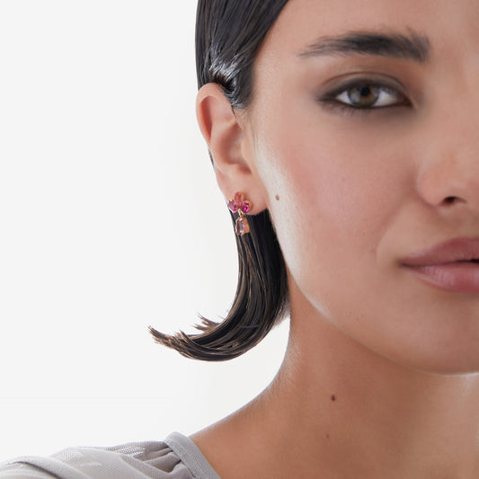 Pendientes cortos Harmony flor cristal en Plata baño Oro