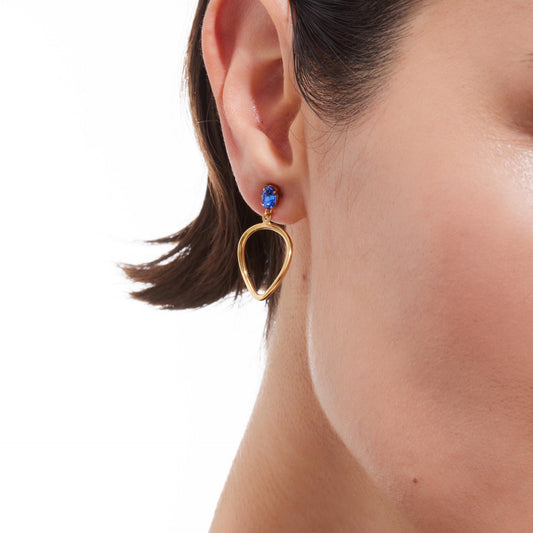 Pendientes cortos Prisme cristal azul en Plata baño Oro