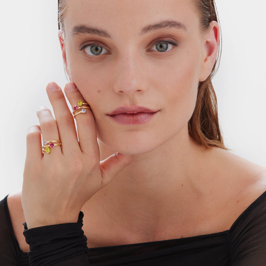 Anillo Odele cristal multicolor en Plata baño Oro
