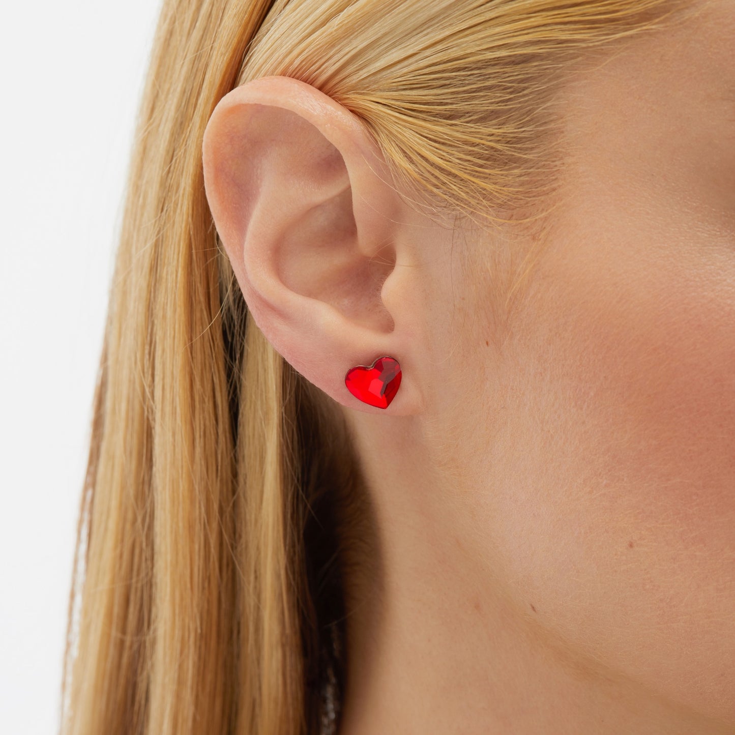 Pendientes botón Cuore corazón grande cristal en Plata baño rodio