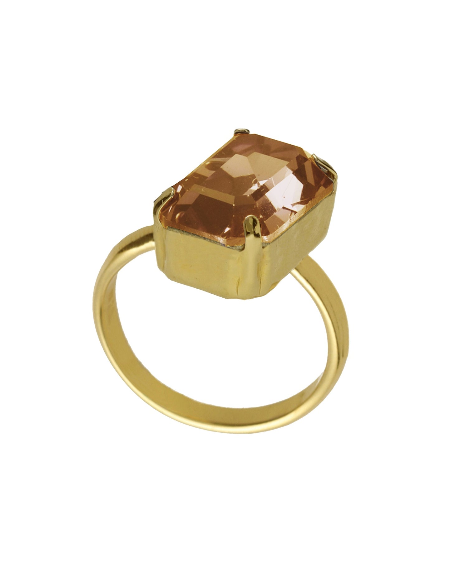 Anillo ajustable rectángulo Borea con cristal en Plata baño Oro