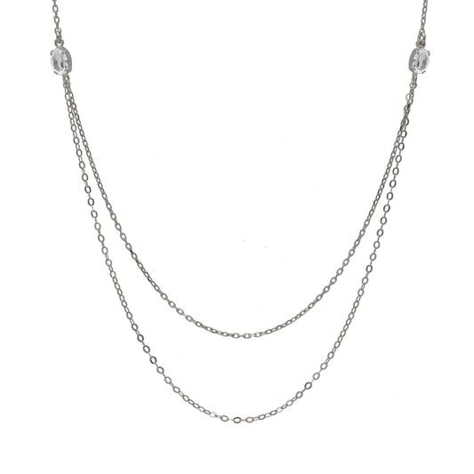 Collar doble Collar doble cadenas Buenos Días con cristal en Plata
