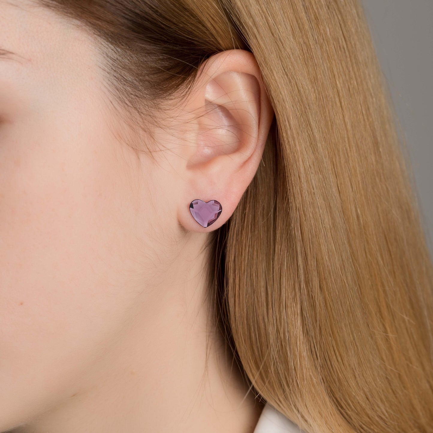 Pendientes botón Cuore corazón grande cristal en Plata baño Oro Rosa