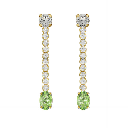 Pendientes largos Bonjour con cristales riviere en Plata baño Oro