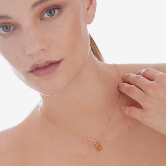 Collar corto Bay cristal naranja en Plata baño Oro