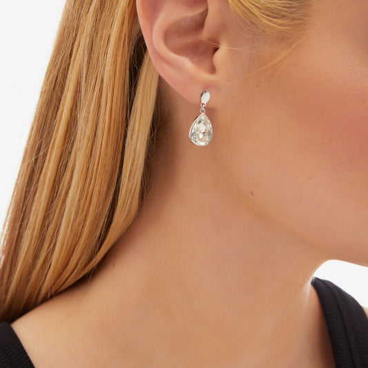 Pendientes cortos Essential lágrima cristal en Plata baño rodio