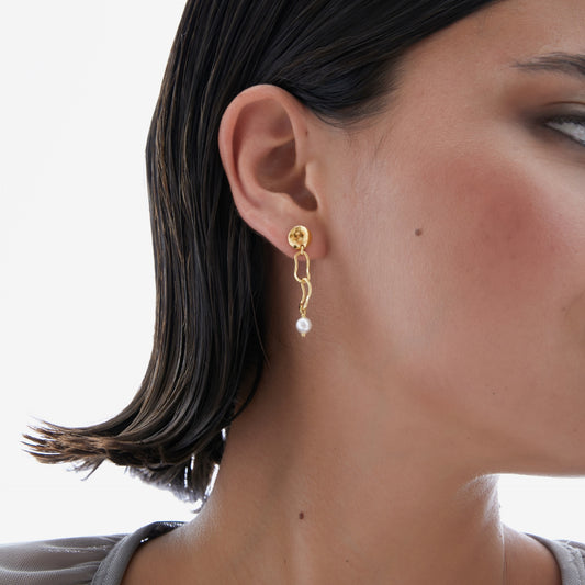 Pendientes largos Connect perla en Plata