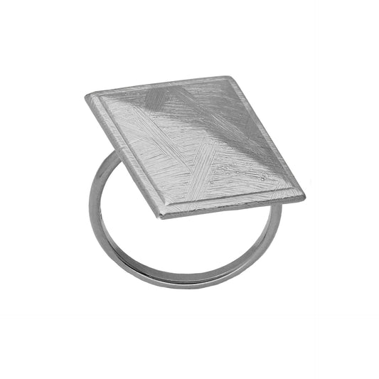 Anillo ajustable textura cuadrado Good Morning en Plata