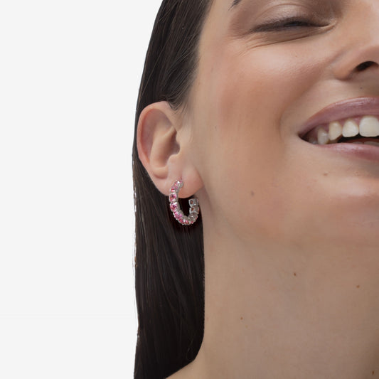 Pendientes aro Jade 21mm cristal en Plata baño rodio