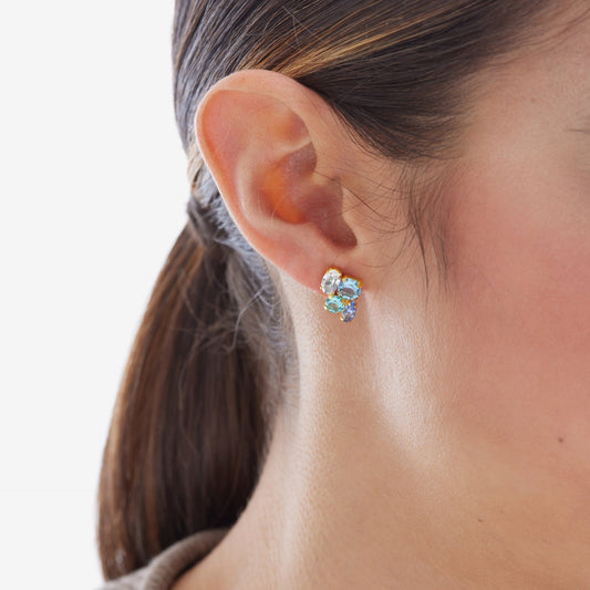 Pendientes cortos Lisbon cristal azul en Plata