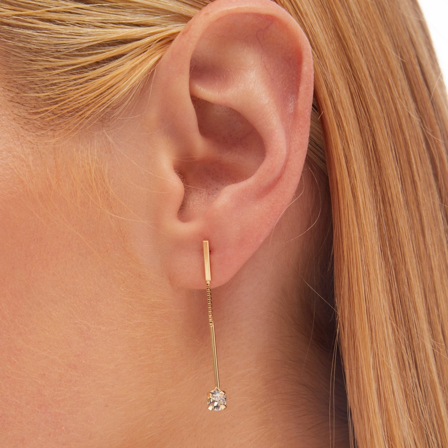 Pendientes largos Minimal cristal blanco en Plata