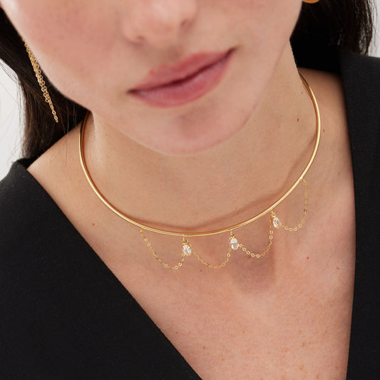 Choker cadenas Buenos Días con cristal en Plata