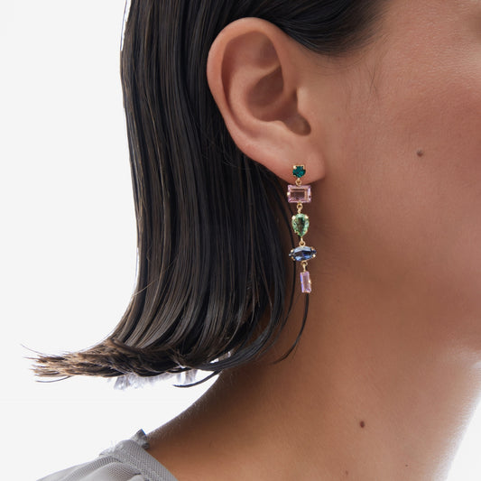 Pendientes largos Passion multicolor en Plata baño Oro
