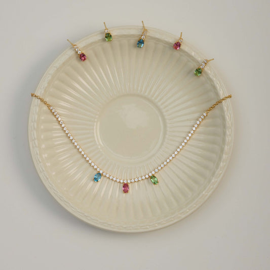 Collar corto Bonjour con cristales riviere multicolor en Plata