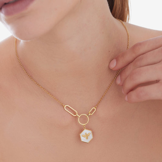 Collar corto Honey abeja nácar en Plata baño Oro