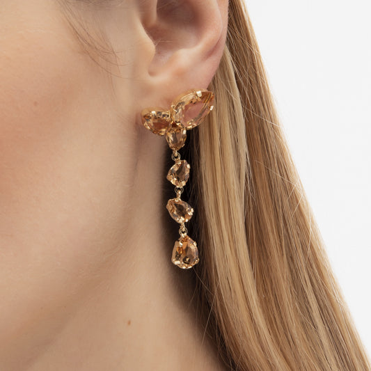 Pendientes largos Magnolia lágrima cristal en Plata baño Oro
