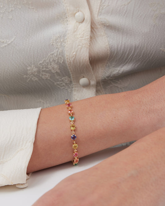 Pulsera Fleur con cristal multicolor en Plata baño Oro
