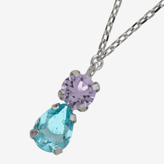 Collar corto Bay cristal azul en Plata baño rodio