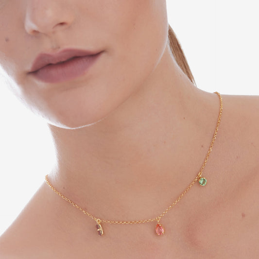 Collar corto Bay cristal multicolor en Plata