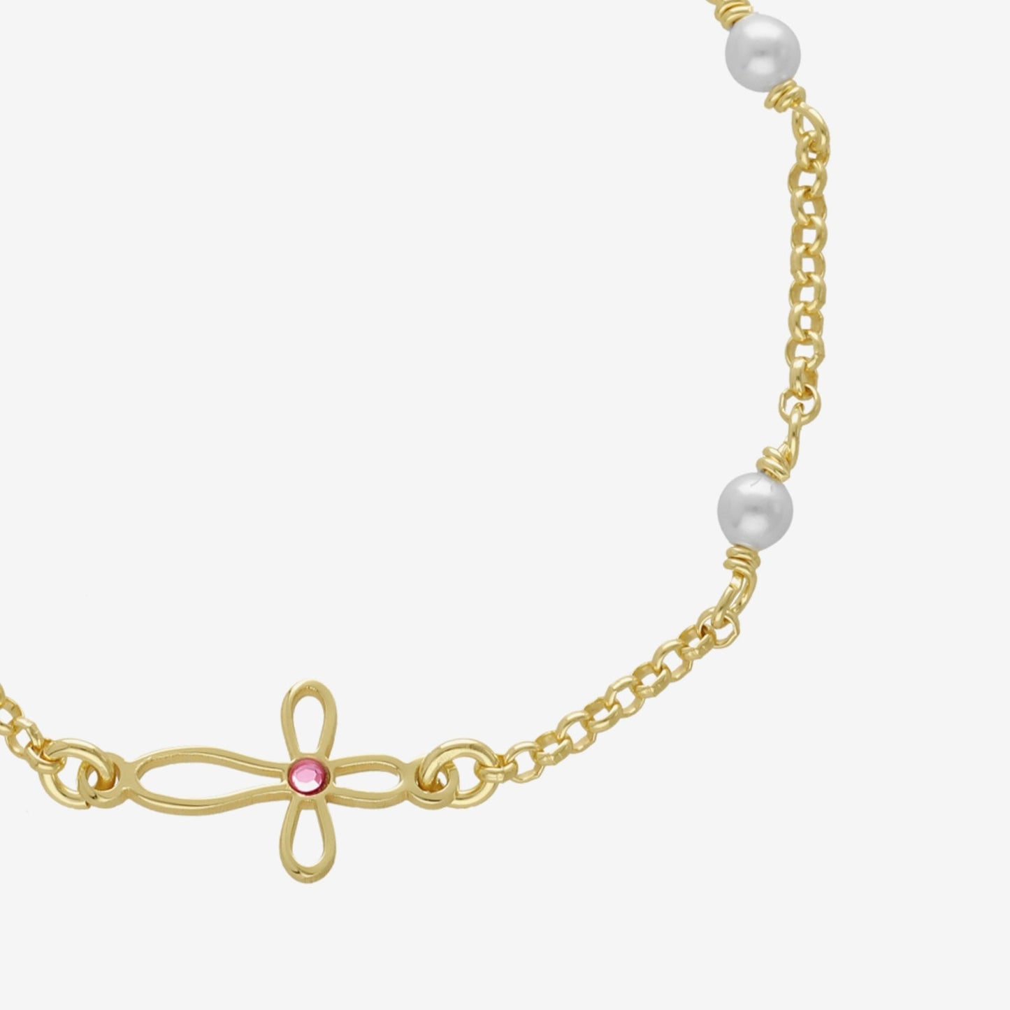 Pulsera Cintilar cruz cristal rosa en Plata