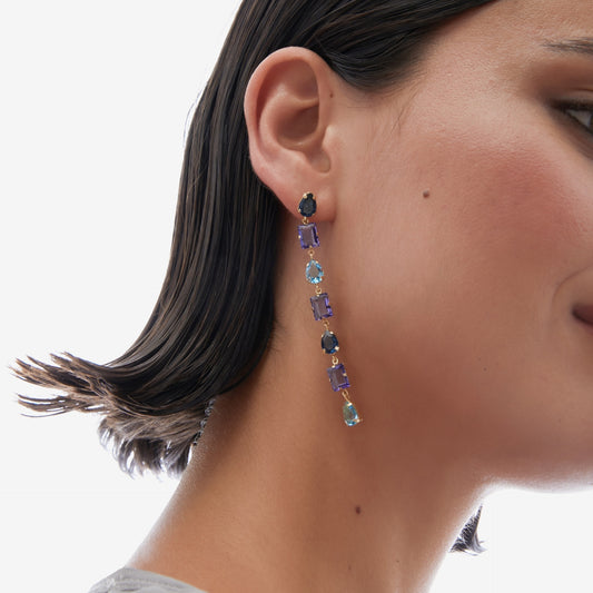 Pendientes largos Balance cristal morado en Plata