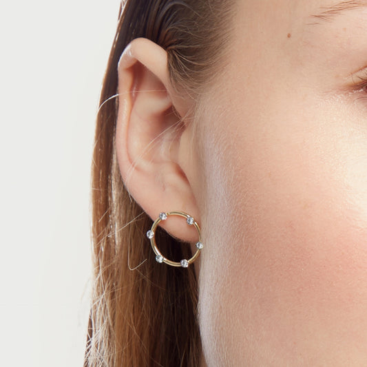 Pendientes botón Iris círculo cristal en Plata baño Oro