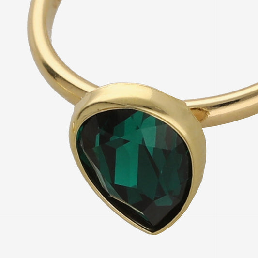 Anillo ajustable Fullness lágrima cristal verde en Plata baño Oro