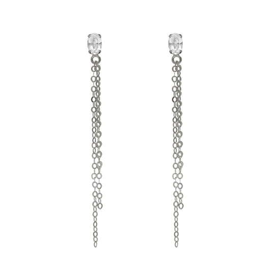 Pendientes largos cadenas Buenos Días con cristal en Plata