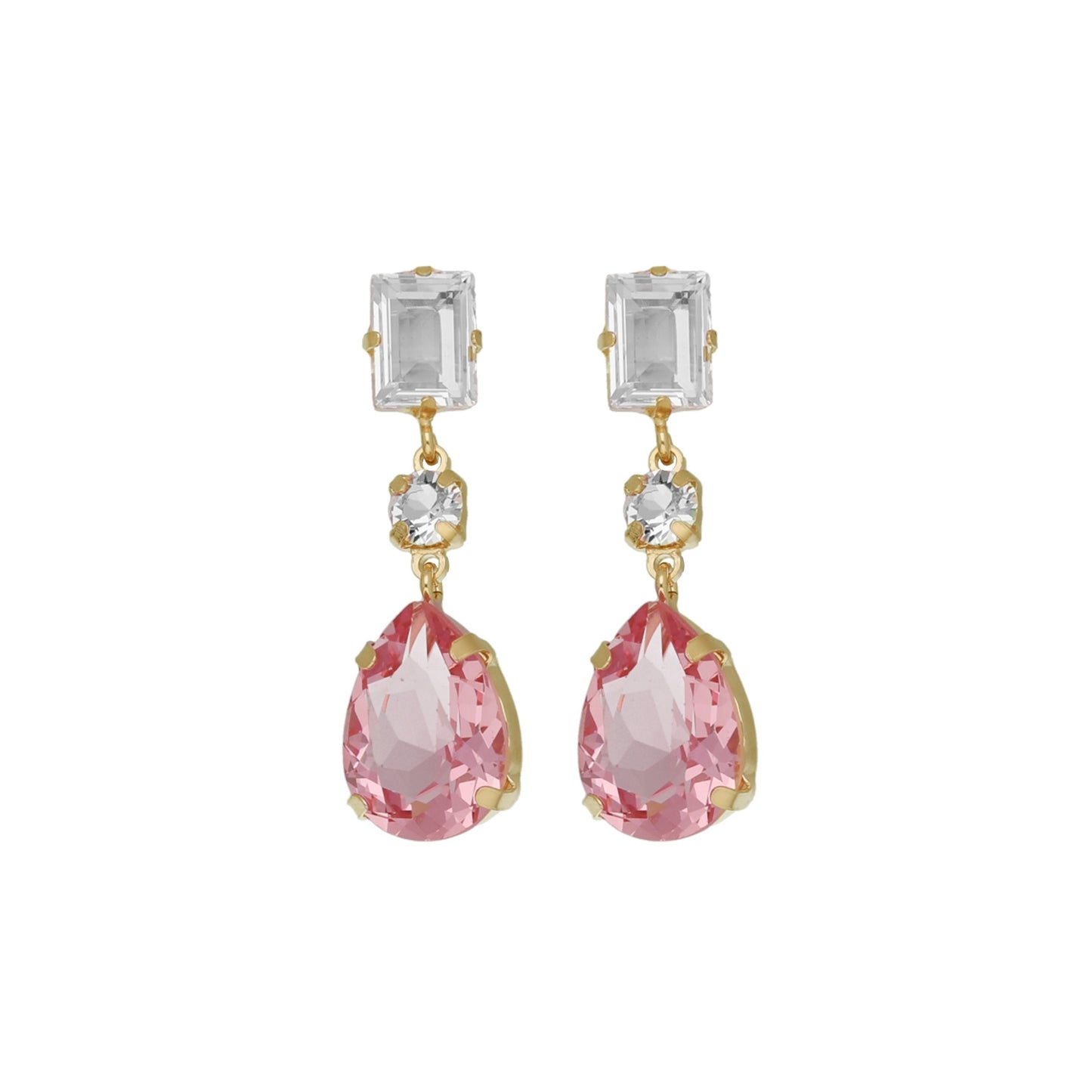 Pendientes largos Diana lágrima cristal en Plata baño Oro