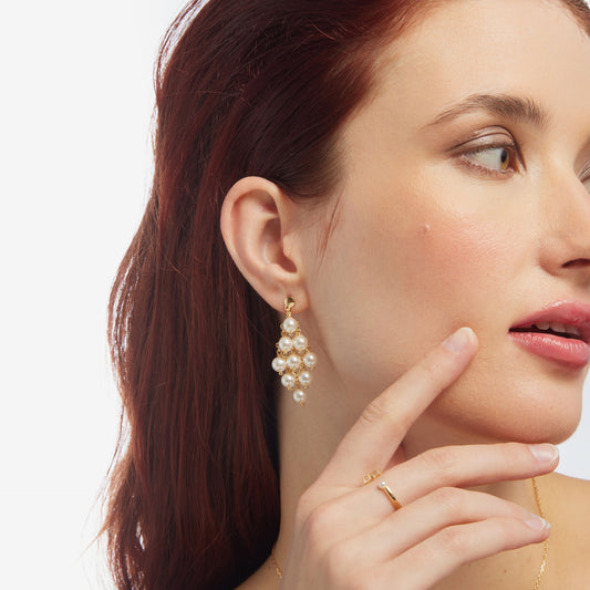Pendientes largos Aurore rombo perla en Plata