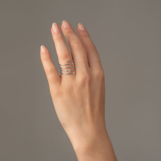 Anillo ajustable Iris espiral cristal en Plata baño rodio