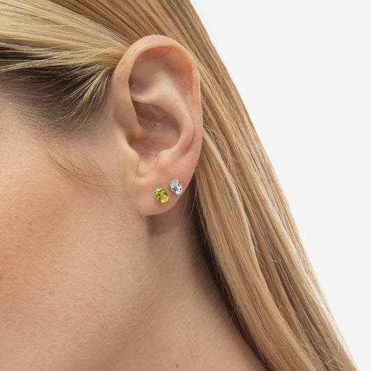 Pendientes botón Gemma oval cristal en Plata baño rodio