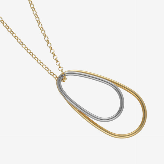 Collar corto Copenhagen bicolor gota en Plata baño Rodio y Oro