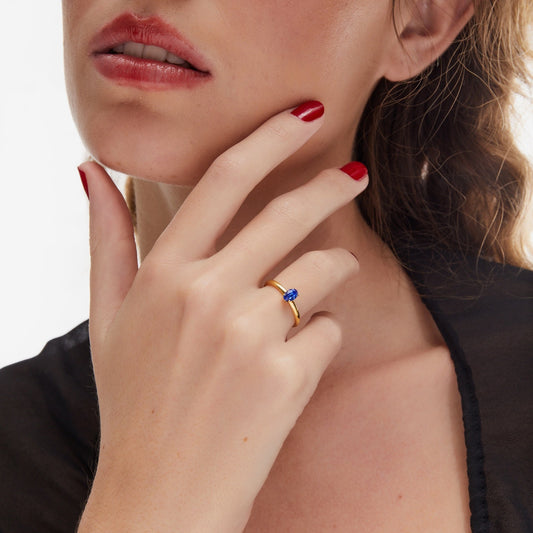 Anillo ajustable Cinnamon oval cristal en Plata baño Oro