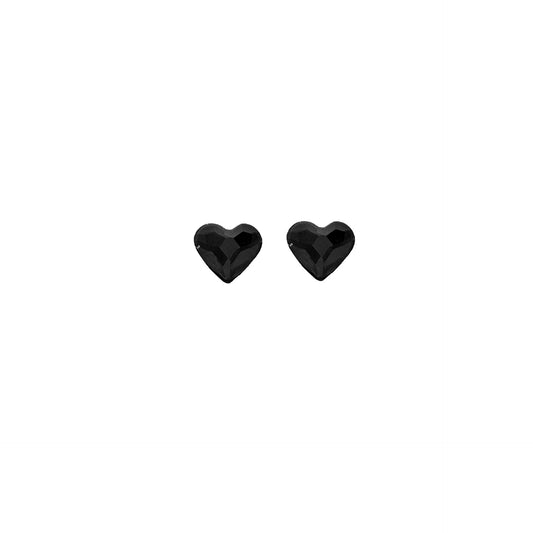 Pendientes botón Cuore corazón pequeño cristal en Plata baño rodio