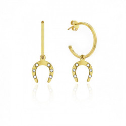 Neutral horseshoe crystal hoop earrings in gold plating