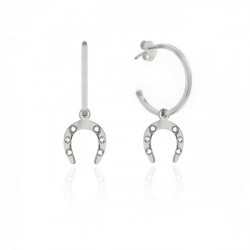 Neutral horseshoe crystal hoop earrings in silver