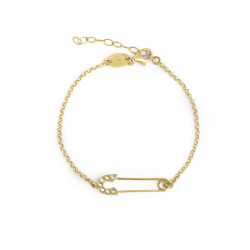 Apostrophe safety pin crystal bracelet in gold plating