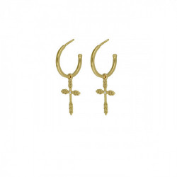 Alma cross crystal hoop earrings in gold plating